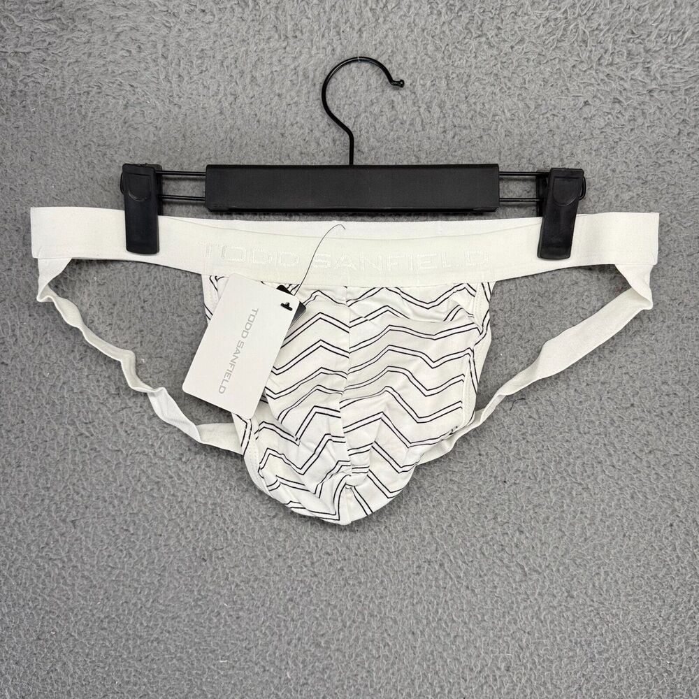 Todd Sanfield Supima Jock Men's XL White Two Line Chevron Underwear Strap NEW